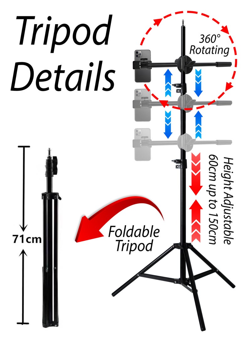 DBLEW - LED Video Light Panel with 1.5M Tripod Stand and Remote Ultra-Thin Borderless Photography Lightning Kit 2500-7500K Dimmable 3-Color Studio Lighting with High CRI 97+ for Vlogging, YouTube, TikTok, Makeup, Live Game Streaming, Video shooting, Portrait and Product Shoots 180° Adjustable Tiltable Selfie Light, 360° Rotating Mobile Holder - Image 1