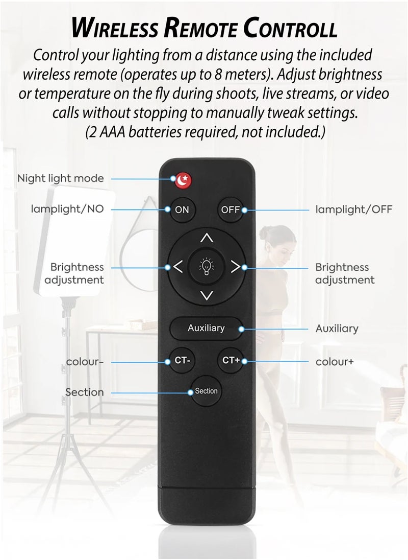 DBLEW - LED Video Light Panel with 1.5M Tripod Stand and Remote Ultra-Thin Borderless Photography Lightning Kit 2500-7500K Dimmable 3-Color Studio Lighting with High CRI 97+ for Vlogging, YouTube, TikTok, Makeup, Live Game Streaming, Video shooting, Portrait and Product Shoots 180° Adjustable Tiltable Selfie Light, 360° Rotating Mobile Holder - Image 1