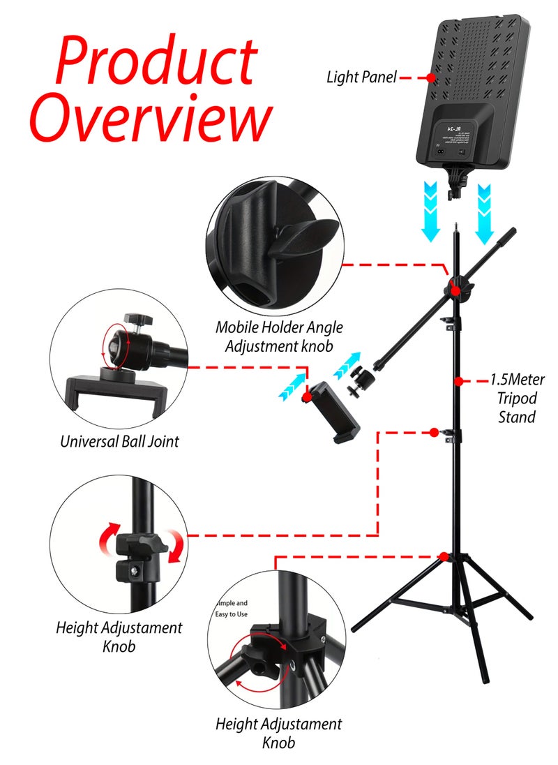 DBLEW - LED Video Light Panel with 1.5M Tripod Stand and Remote Ultra-Thin Borderless Photography Lightning Kit 2500-7500K Dimmable 3-Color Studio Lighting with High CRI 97+ for Vlogging, YouTube, TikTok, Makeup, Live Game Streaming, Video shooting, Portrait and Product Shoots 180° Adjustable Tiltable Selfie Light, 360° Rotating Mobile Holder - Image 1