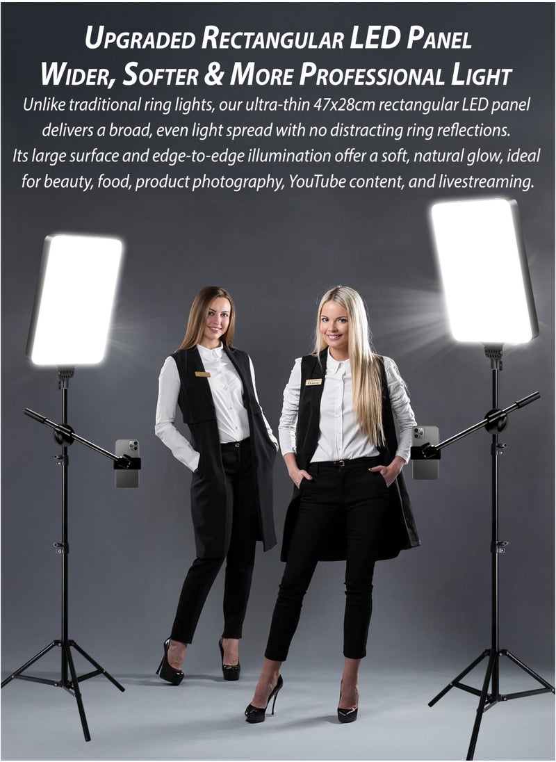 DBLEW LED Video Light Panel with 1.5M Tripod Stand and Remote Ultra-Thin Borderless Photography Lightning Kit 2500-7500K Dimmable 3-Color Studio Lighting with High CRI 97+ for Vlogging, YouTube, TikTok, Makeup, Live Game Streaming, Video shooting, Portrait and Product Shoots 180° Adjustable Tiltable Selfie Light, 360° Rotating Mobile Holder  - Image 4