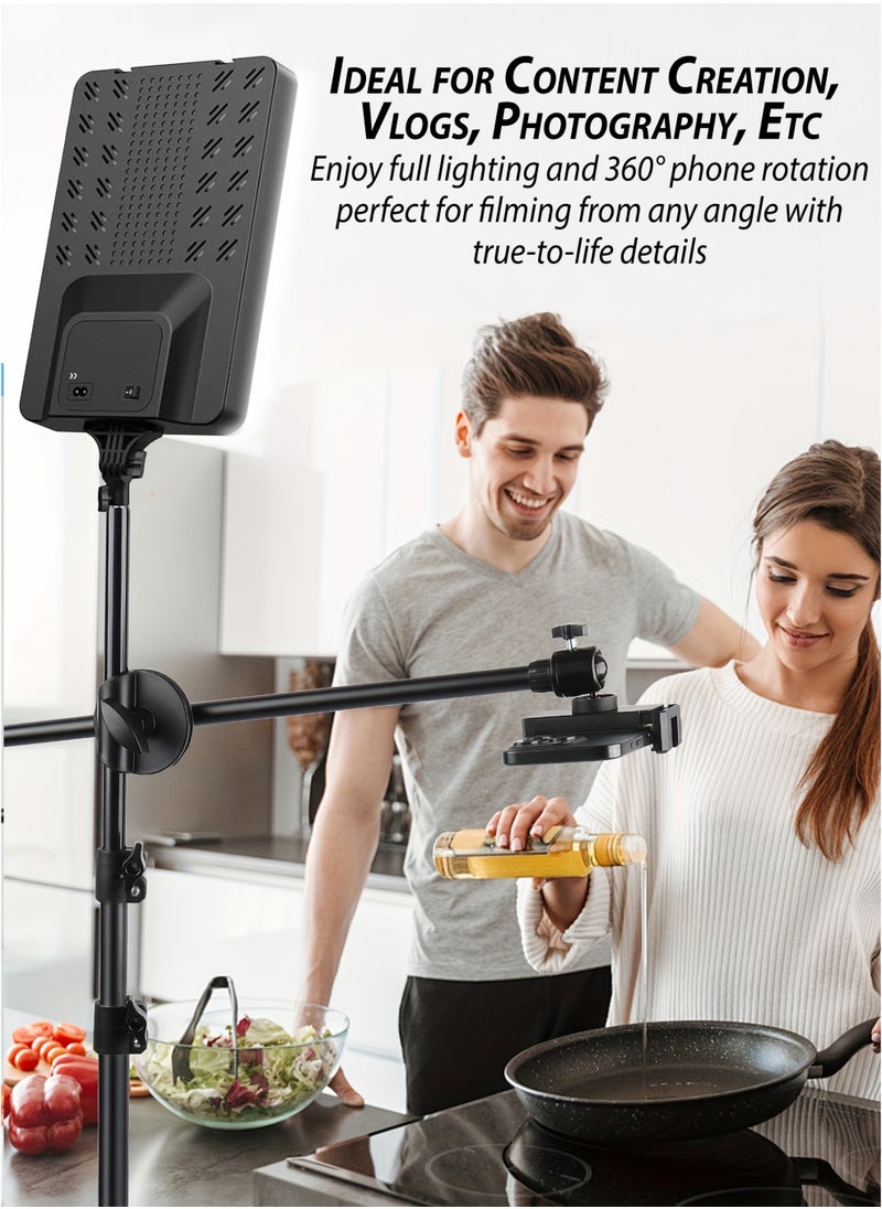 DBLEW - LED Video Light Panel with 1.5M Tripod Stand and Remote Ultra-Thin Borderless Photography Lightning Kit 2500-7500K Dimmable 3-Color Studio Lighting with High CRI 97+ for Vlogging, YouTube, TikTok, Makeup, Live Game Streaming, Video shooting, Portrait and Product Shoots 180° Adjustable Tiltable Selfie Light, 360° Rotating Mobile Holder - Image 1
