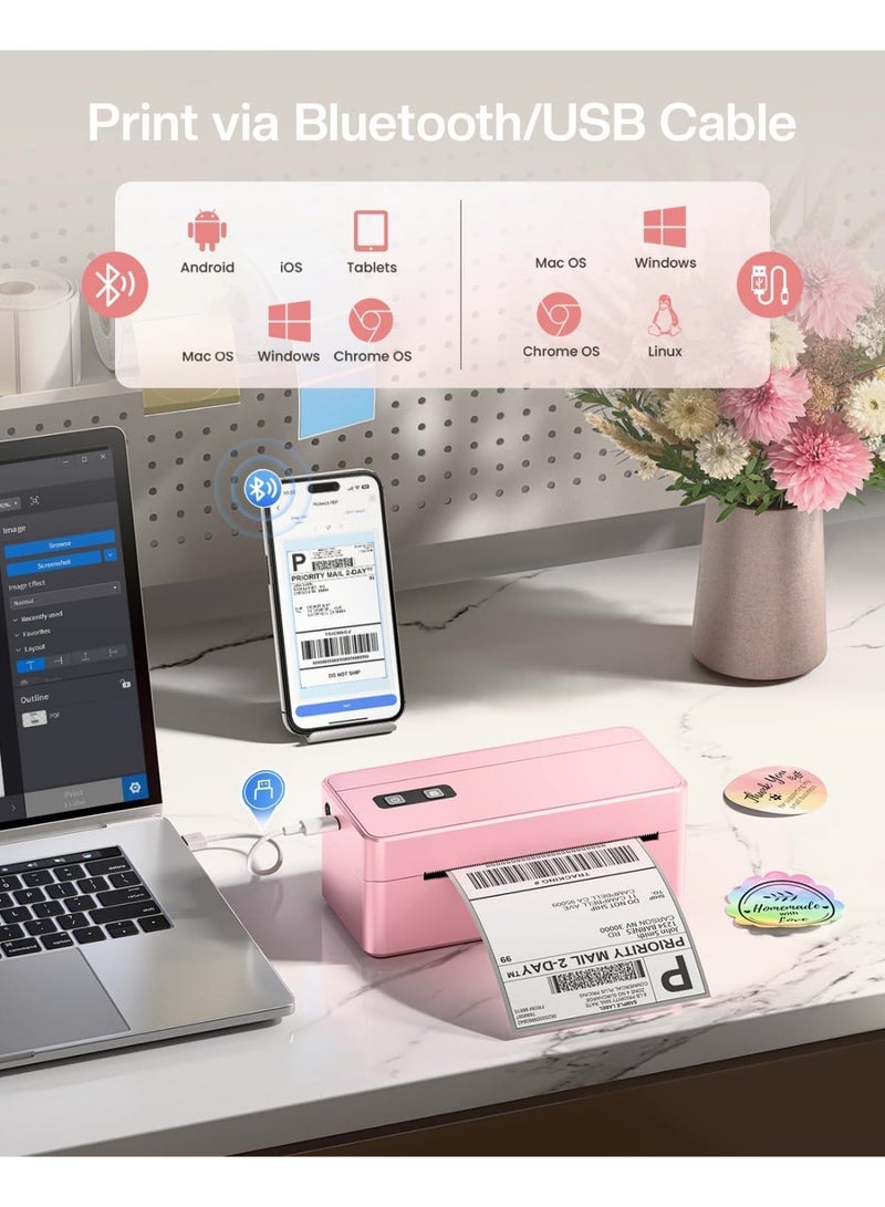 phomemo Upgrade 2410-BT Bluetooth Thermal Label Printer, Wireless Shipping Label Printer for Small Business, Label Printer for Shipping Packages, Compatible with iPhone, Android (Pink) - Image 2