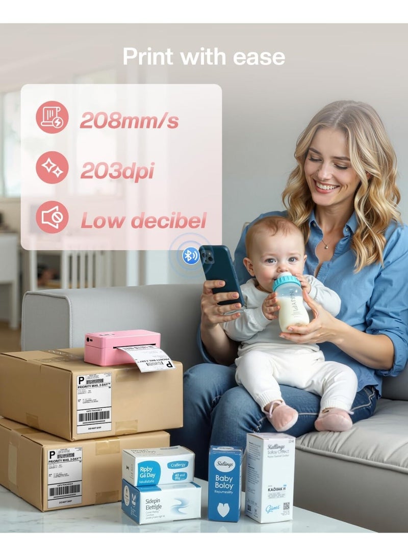 phomemo Upgrade 2410-BT Bluetooth Thermal Label Printer, Wireless Shipping Label Printer for Small Business, Label Printer for Shipping Packages, Compatible with iPhone, Android (Pink) - Image 3