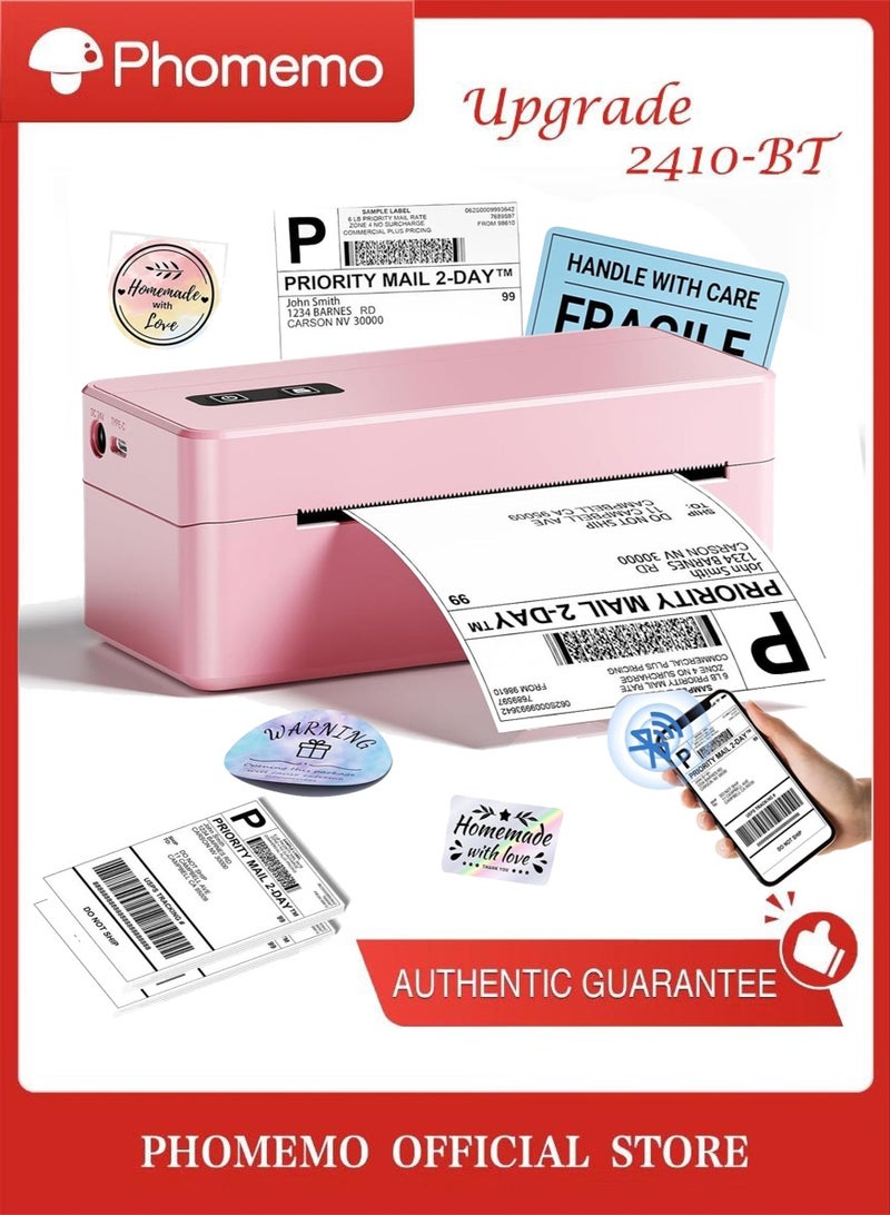 phomemo Upgrade 2410-BT Bluetooth Thermal Label Printer, Wireless Shipping Label Printer for Small Business, Label Printer for Shipping Packages, Compatible with iPhone, Android (Pink) - Image 1