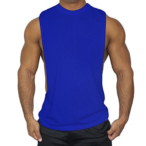 ZUEVI Men's Muscular Cut Open Sides Bodybuilding Tank Top(Blue-L-M) - Image 1