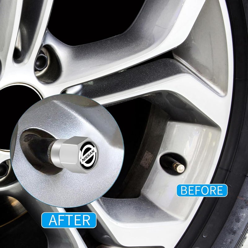 XIGRALUCK Tire Valve Stem Cap for Nissan Metal Tire Stem Cover with Belt O-Ring Air caps Sports Accessories 4 Pack - Image 3