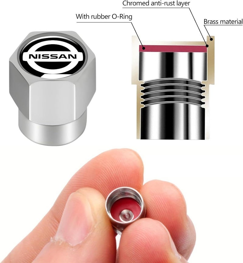 XIGRALUCK Tire Valve Stem Cap for Nissan Metal Tire Stem Cover with Belt O-Ring Air caps Sports Accessories 4 Pack - Image 5