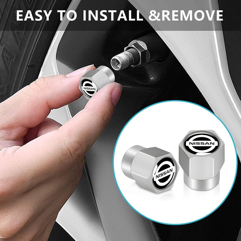 XIGRALUCK Tire Valve Stem Cap for Nissan Metal Tire Stem Cover with Belt O-Ring Air caps Sports Accessories 4 Pack - Image 2