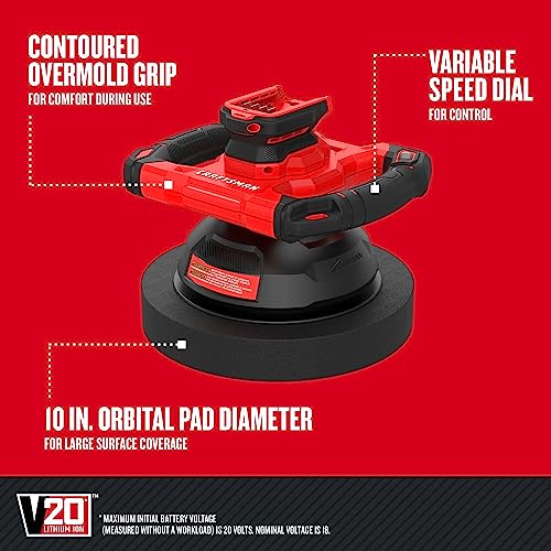 CRAFTSMAN V20 Cordless Buffer Polisher, Orbital Polisher for Car Detailing, 10-inch with Splash Guard, Bare Tool Only (CMCE100B) - Image 2