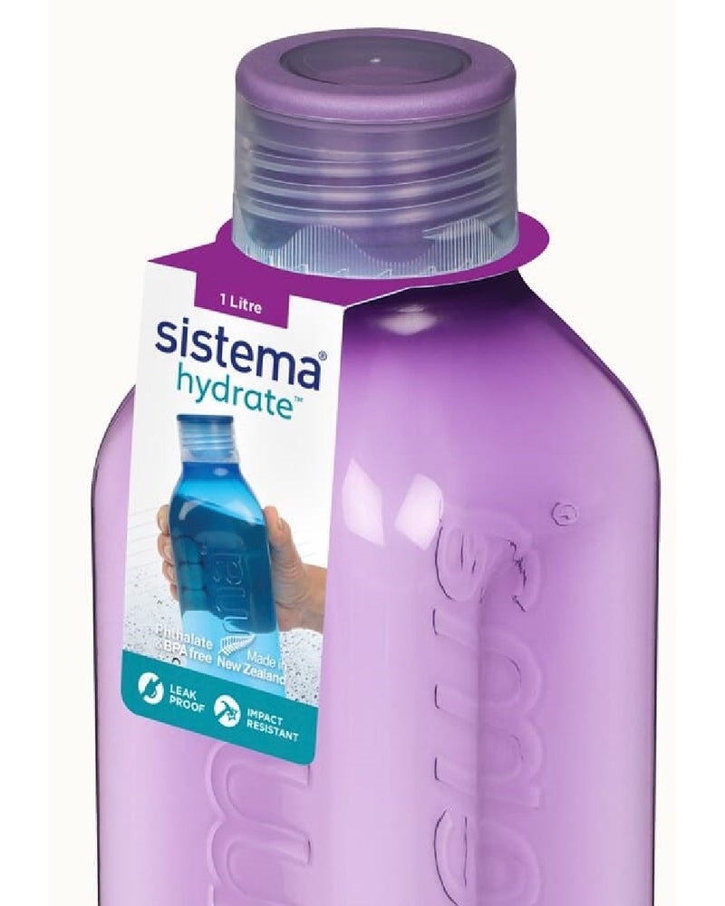 Sistema 1L Square Bottle, Leak-Proof, BPA-Free Water Bottle for Kids, School, Office & Travel, Light weight - Purple - Image 3