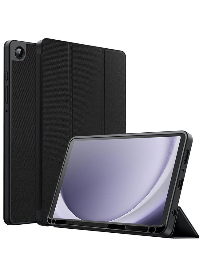 MUDISO (for Samsung Galaxy Tab A9) Folio Case Lightweight Slim Leather Cover with Pen Slot Shockproof Back Stand Cover Auto Wake/Sleep Black - Image 1