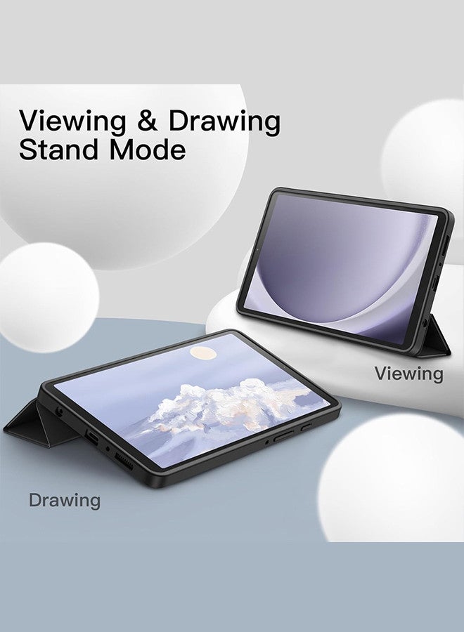 MUDISO (for Samsung Galaxy Tab A9) Folio Case Lightweight Slim Leather Cover with Pen Slot Shockproof Back Stand Cover Auto Wake/Sleep Black - Image 5