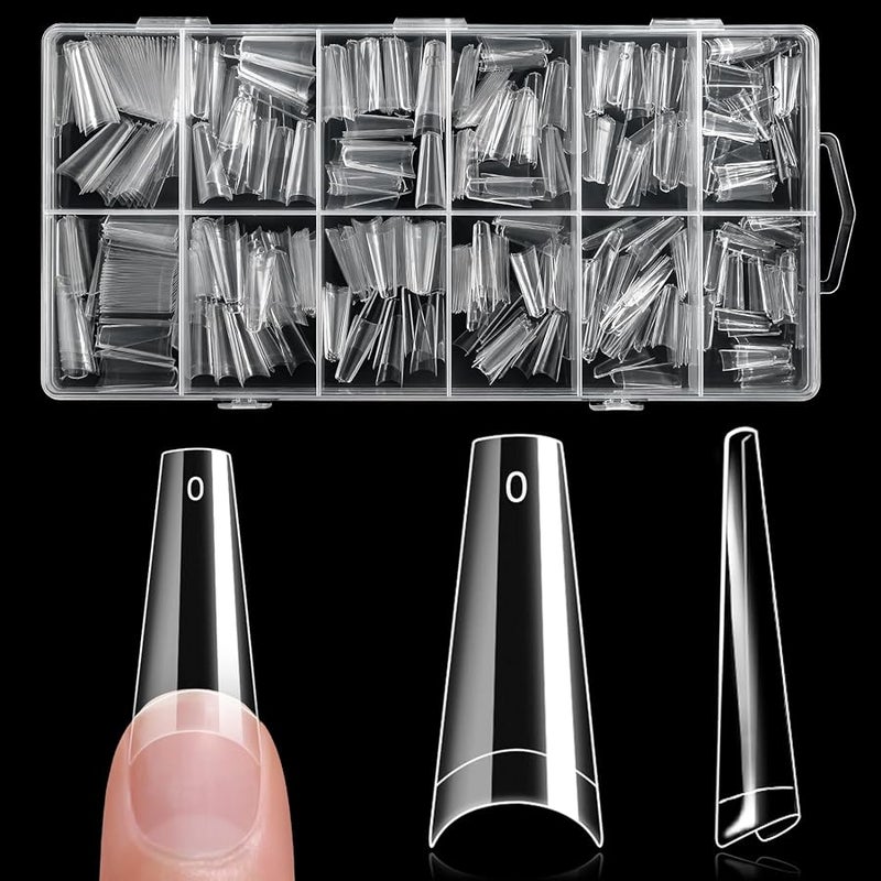 Krofaue 500 Pieces French Style False Nail Tips with Acrylic Gel and Box for Nail Art and DIY (Transparent) - Image 1