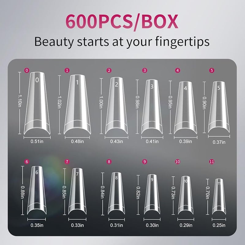 Krofaue 500 Pieces French Style False Nail Tips with Acrylic Gel and Box for Nail Art and DIY (Transparent) - Image 2