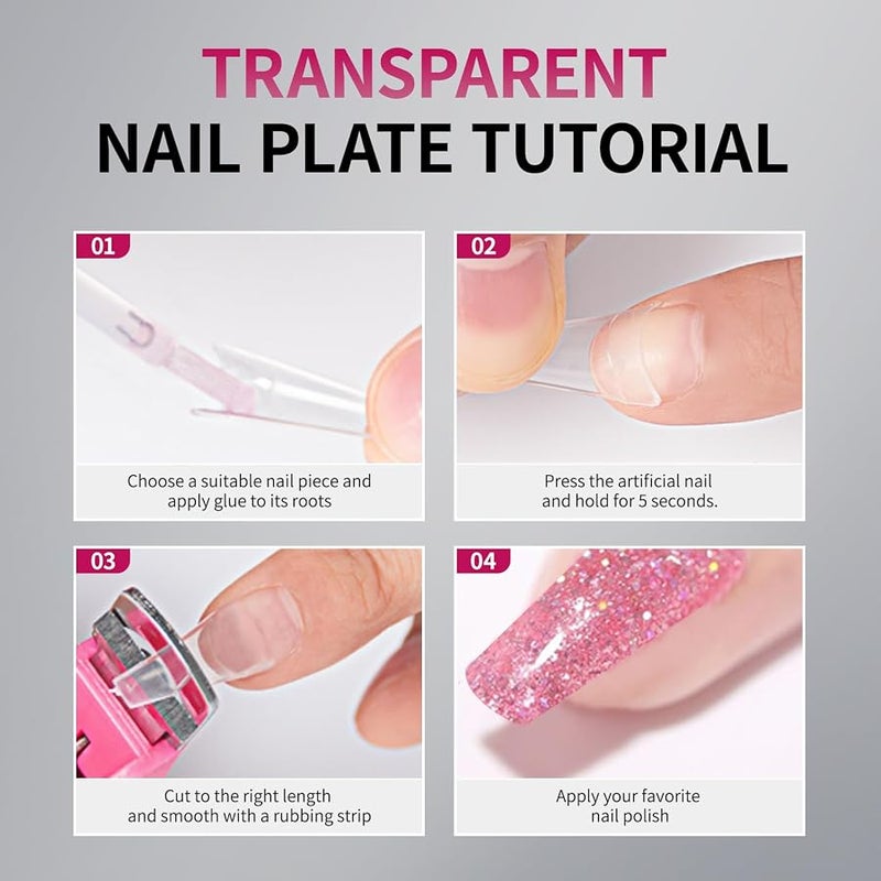 Krofaue 500 Pieces French Style False Nail Tips with Acrylic Gel and Box for Nail Art and DIY (Transparent) - Image 3