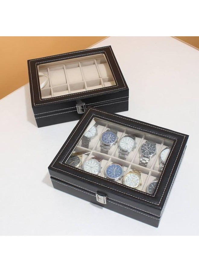 Luxury Wooden Watch Storage and Display Box with 12 Individual Slots, Premium PU Leather Watch Organizer with Transparent Lid for Safe Protection and Elegant Display – Durable Watch Case for Men and Women, Ideal for Home, Office, Jewelry Storage and Watch Collectors - Image 4