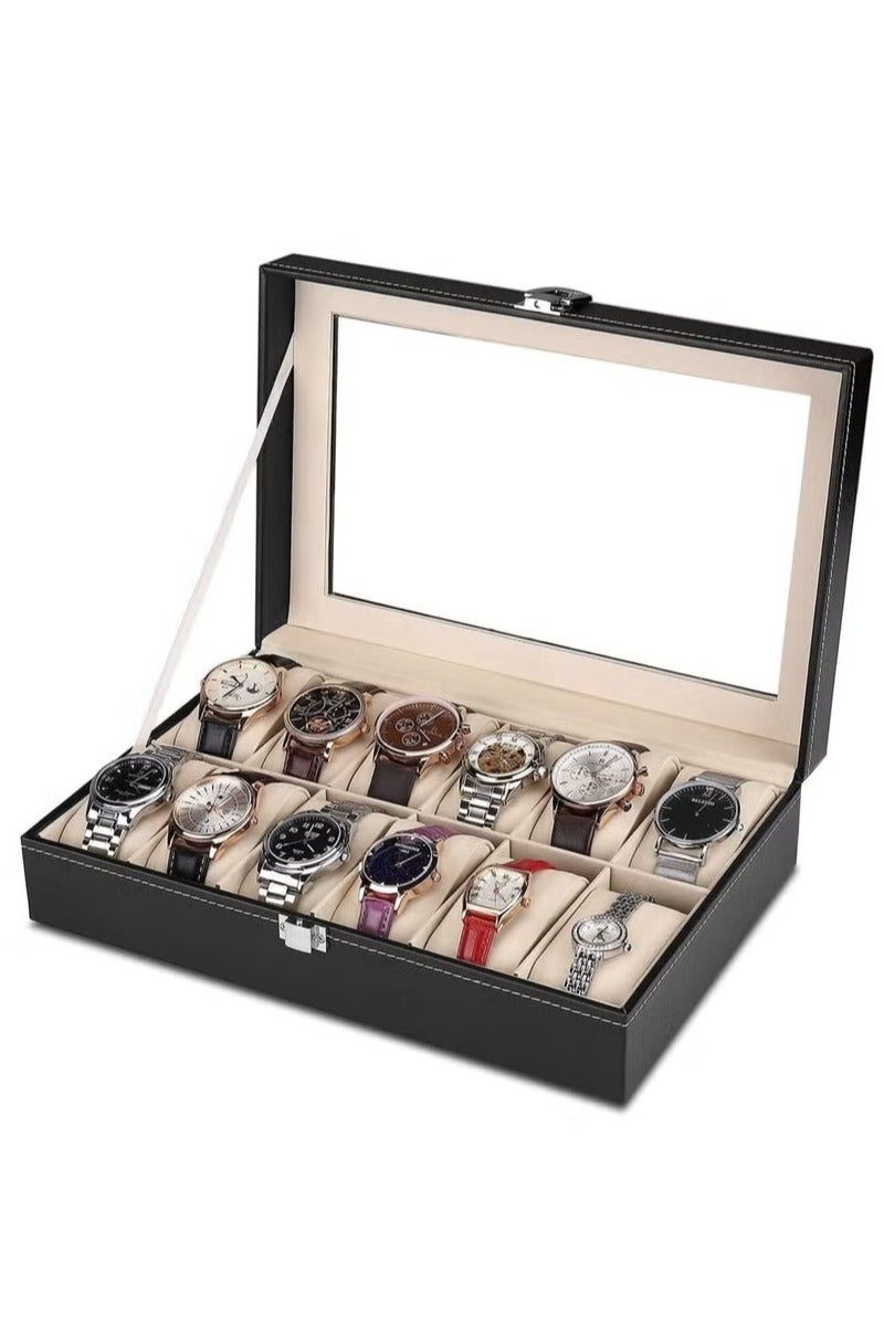 Luxury Wooden Watch Storage and Display Box with 12 Individual Slots, Premium PU Leather Watch Organizer with Transparent Lid for Safe Protection and Elegant Display – Durable Watch Case for Men and Women, Ideal for Home, Office, Jewelry Storage and Watch Collectors - Image 2