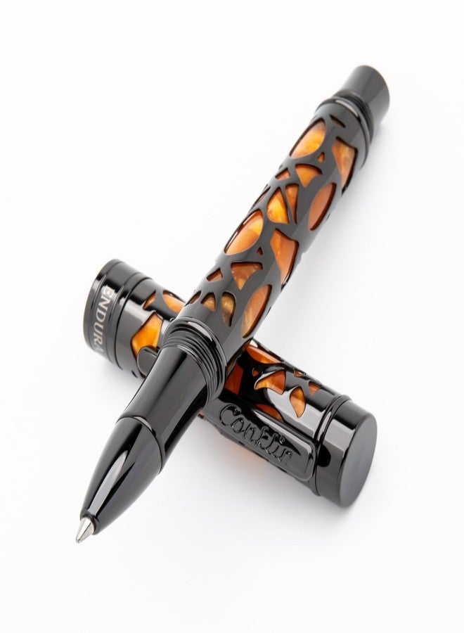 Conklin Endura Deco Crest Rollerball Pen in Orange with Rose Gold Accents - Refillable Rollerball Writing Instrument Pen Company - Image 2