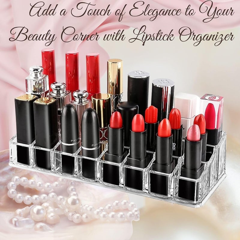 SUNAM 'S 24 Compartment Luxurious Clear Acrylic Makeup Organiser // Lipstick Holder Case// Nail Paint, Brush Tray // Dressing Table Organizer - Image 3