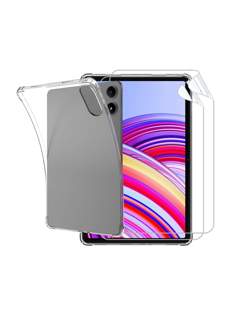 عام 1+2 حزمة متوافقة مع غلاف واقي وشاشة حماية لجهاز Redmi Pad Pro 12.1 بوصة، غلاف واقي شفاف من مادة TPU المرنة، فيلم حماية عالي الجودة من مادة PET - Image 1