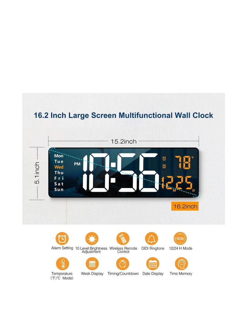 Generic Digital wall clock large display 16" with remote control for living room gym shop warehouse office garage decor auto brightness dimmer reloj de pared with date week temp green  - Image 3