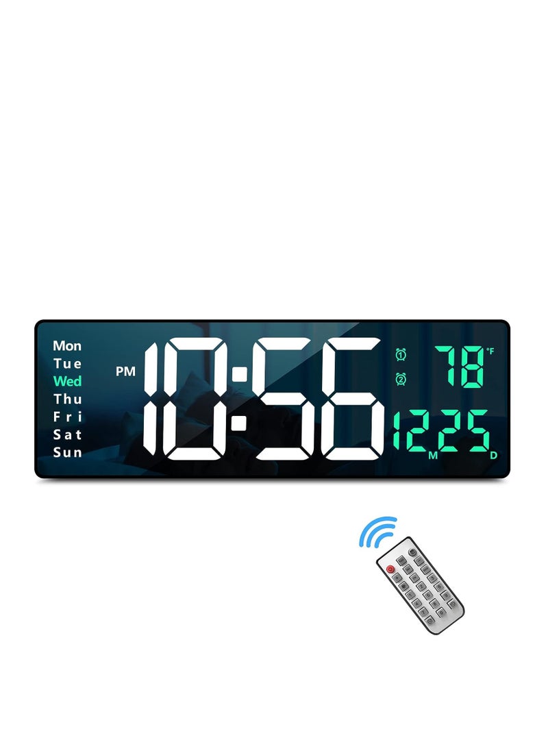 Generic Digital wall clock large display 16" with remote control for living room gym shop warehouse office garage decor auto brightness dimmer reloj de pared with date week temp green  - Image 1