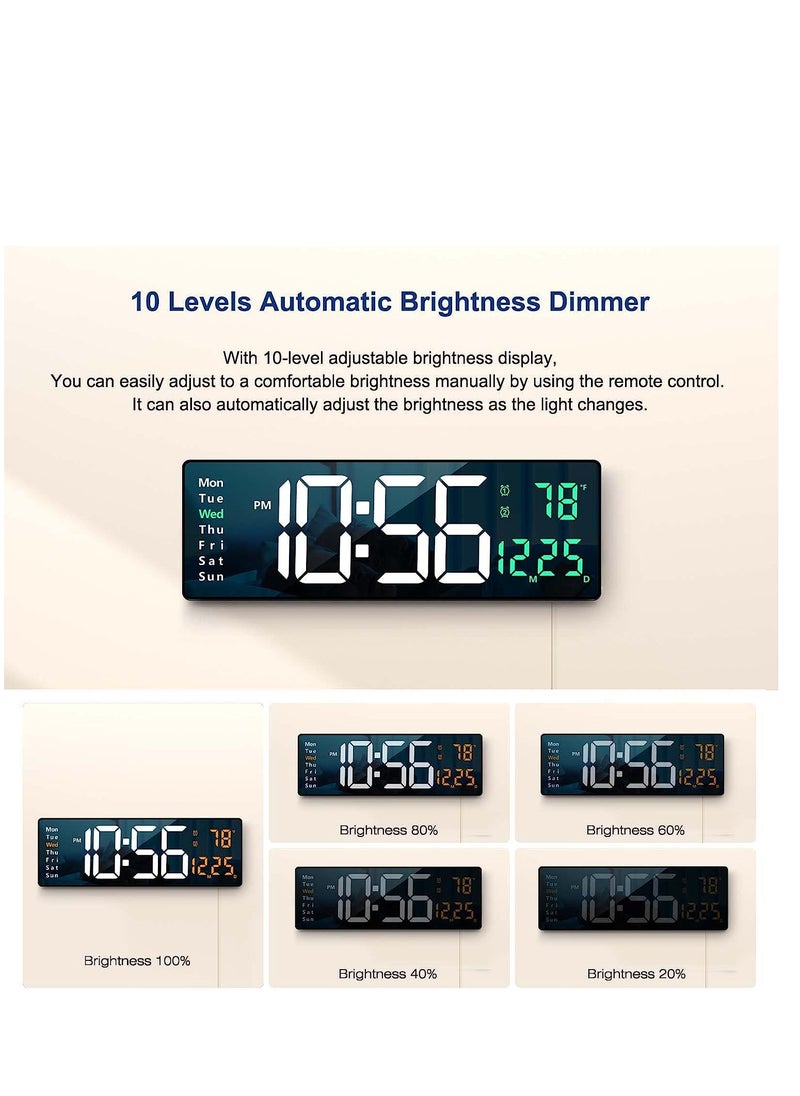 Generic Digital wall clock large display 16" with remote control for living room gym shop warehouse office garage decor auto brightness dimmer reloj de pared with date week temp green  - Image 5