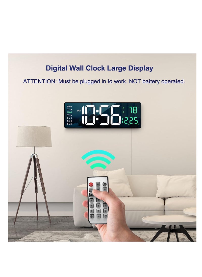 Generic Digital wall clock large display 16" with remote control for living room gym shop warehouse office garage decor auto brightness dimmer reloj de pared with date week temp green  - Image 2