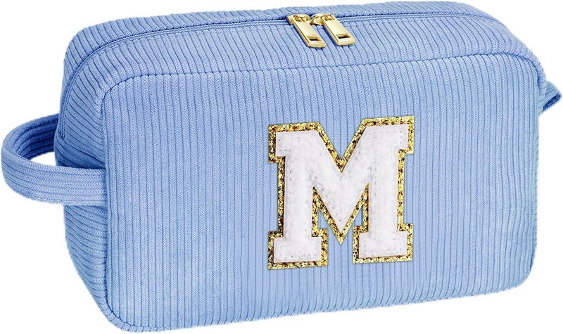 YOOLIFE Gift Girls Ladies Cosmetic Bag Make Up Bag Toiletry Bag Kids Travel Bag Letters Makeup Bag Birthday Gift for Girls Daughter Women Teenager Girlfriend Sister Mum, blue, M, Classic - Image 1