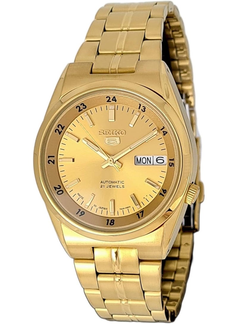 سيكو 5 Automatic Men’s Watch SNK574J1, 36 mm Gold Dial, Stainless Steel Case & Bracelet, Day/Date Display, 30 m WR - Image 1