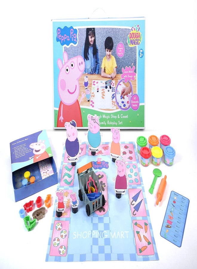 Dough Magic Peppa Pig Shop & Count Activity Set with Moulding Lid & 6 Tubs 50g Each|Roleplay Set|Fun & Learn Math with Soft Dough|Boost Creativity & Imagination|Gift Set Kids 3 Years+|Made in India - Image 1