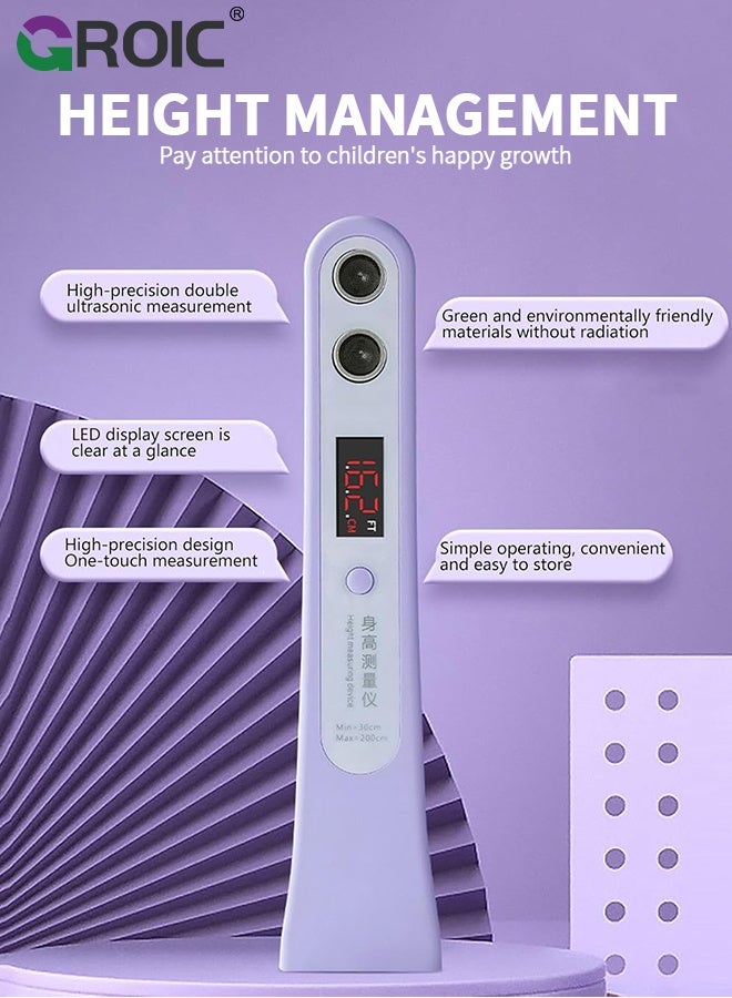 GROIC Portable Ultrasound Body Height Stadiometer - Handheld Cordless Height Measurement Device for Children and Adults with Temperature Display Decor, 30-200cm Measuring Range(Purple) - Image 3