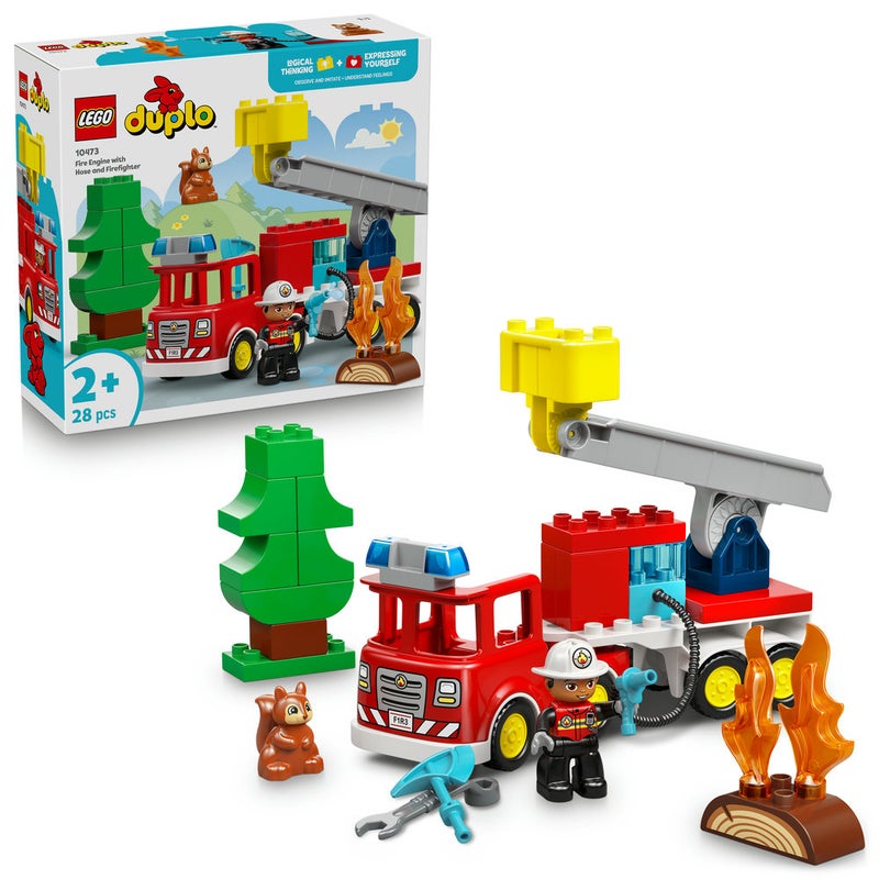 LEGO DUPLO Fire Engine with Hose and Firefighter Toy 10473 (Age 2+, 28 Pieces) - Image 1