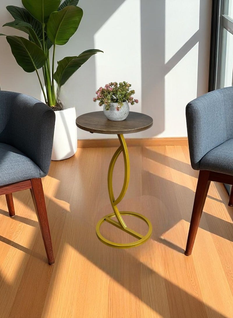 35cm Round Side Table - Gold in Marble Brown - Image 1