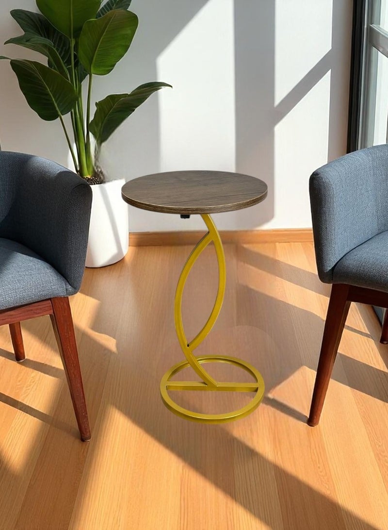 35cm Round Side Table - Gold in Marble Brown - Image 2
