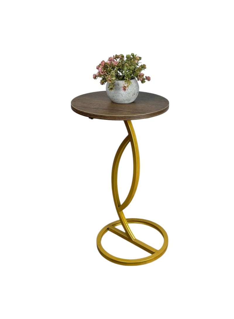 35cm Round Side Table - Gold in Marble Brown - Image 4