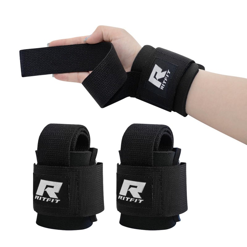 RitFit أربطة معصم ريت فيت، أحزمة معصم لرفع الأثقال، دعم المعصم للتمارين، كمال الأجسام، MMA، رفع الأثقال، تدريب القوة، للرجال والنساء، أسود - Image 1