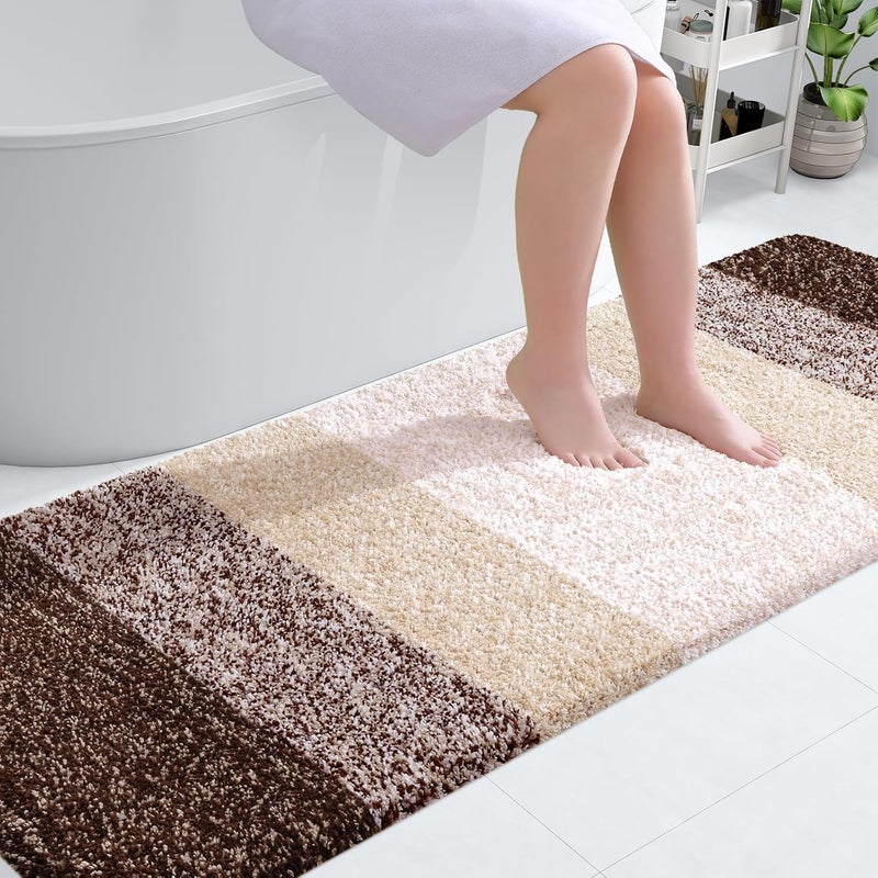 OLANLY Bathroom Rug Mat 70x24, Extra Soft and Absorbent Microfiber Bath Rugs, Non-Slip Plush Shaggy Bath Carpet Runner, Machine Wash Dry, Bath Mats for Bathroom Floor, Tub and Shower, Brown - Image 1