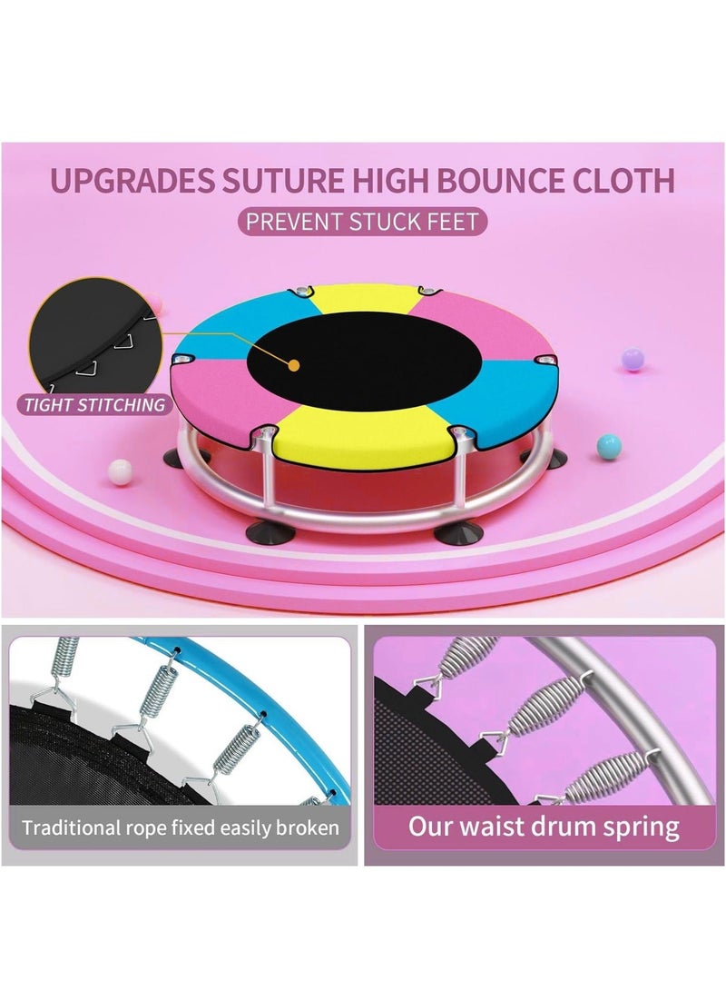 WALALLA Trampoline for Kids, 140cm Toddler Trampoline Indoor and Outdoor,Load Bearing 250kg Kids Trampoline with Enclosure Net, Mini Trampoline with T-handrail Swing Sandbag Basketball Hoop Adjustable Gymnastics Bar,Yellow Green Blue - Image 2