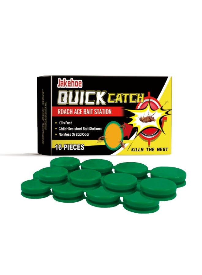 Jakehoe محطة طُعم صائدة الصراصير Roach Ace 16 قطعة – قاتل صراصير قوي وسريع، طويل الأمد، آمن للمنزل والمكتب والفندق - Image 1