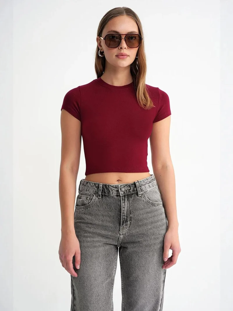 MixRay Mixray Fitted Crop Knitted T-Shirt
