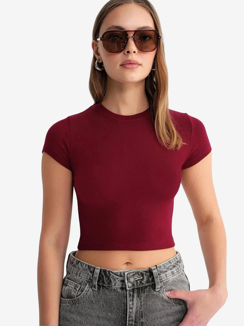 MixRay Mixray Fitted Crop Knitted T-Shirt