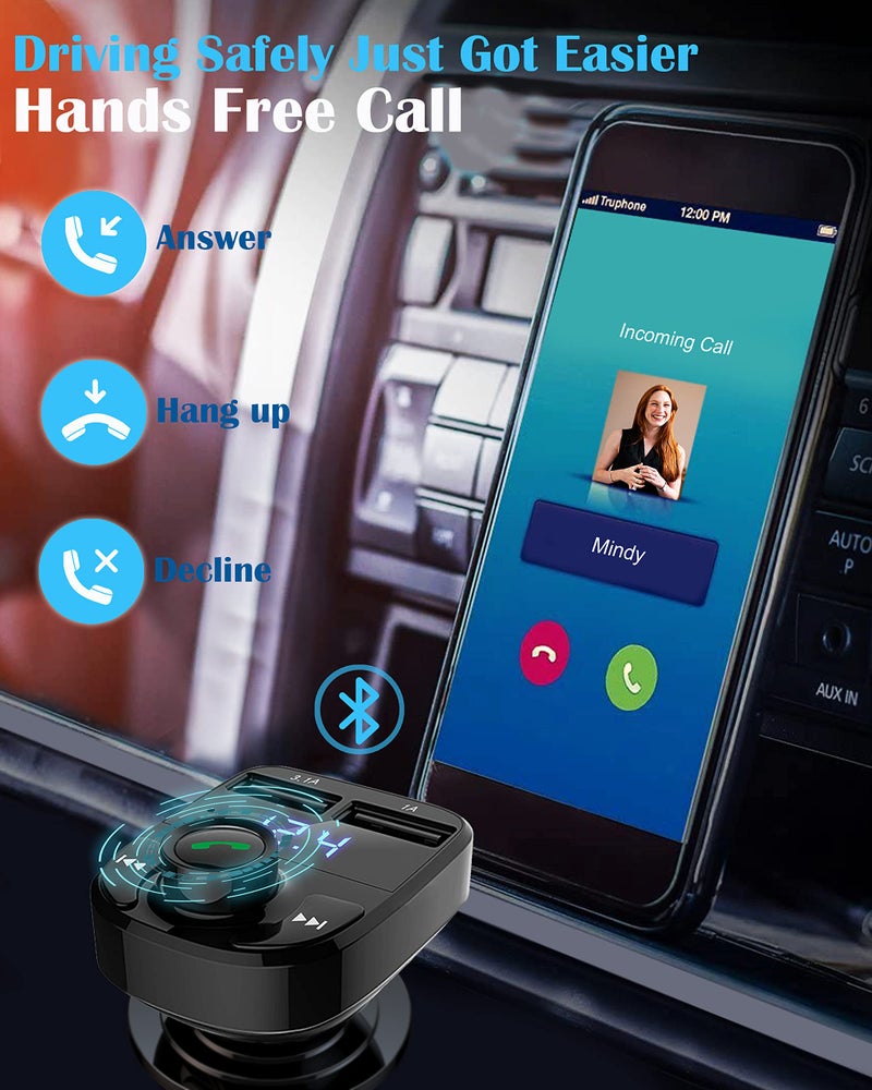 ليهان مشغل وجهاز إرسال FM للسيارة بخاصية البلوتوث بدون استخدام اليدين مع شاحن USB - Image 5