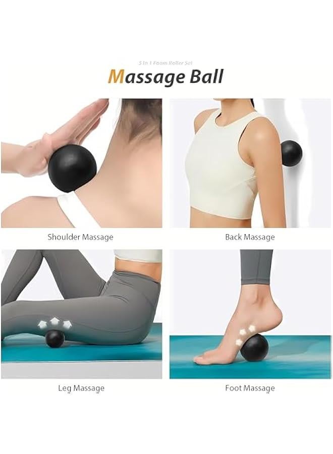 Foam Rollers, 5 in 1 Roller Set Roller with Muscle Roller Stick,Massage Ball, Density Foam Roller for Yoga Pilates,Resistance Band for Muscle Massage,Fitness Exercise for Whole Body (Black)