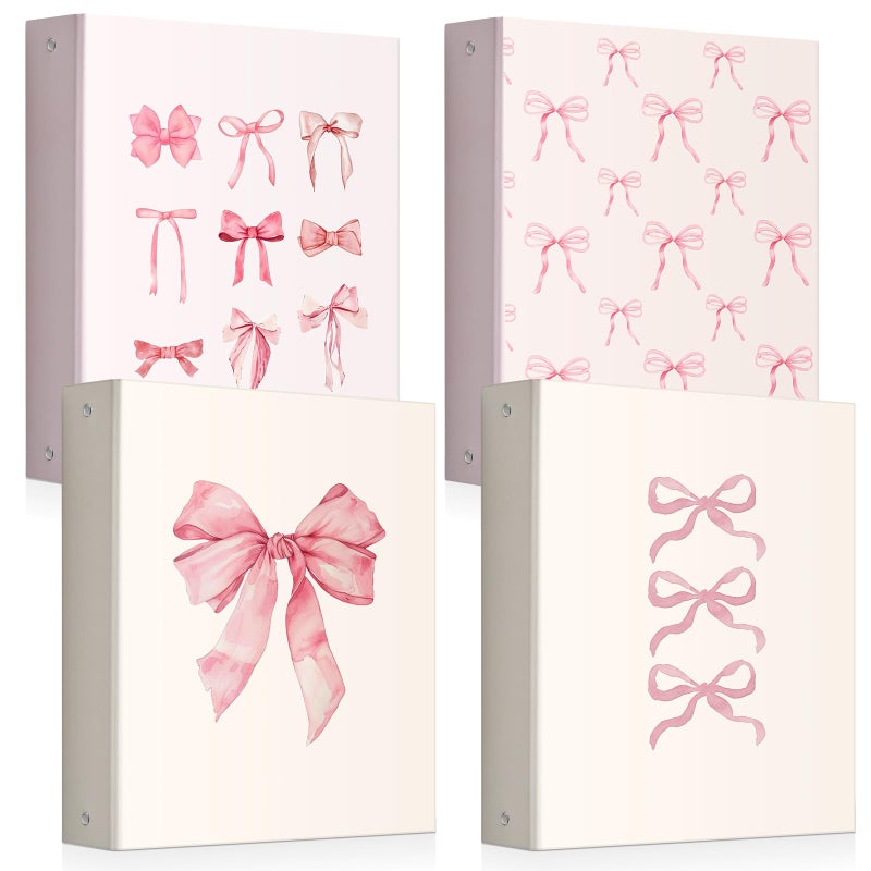 ReliThick 4 Pcs Letter Size Cute Bow 3 Ring Binder, 2 Inch Round Ring with Interior Pockets, Decorative Cute Binders, Clipboard Binder, Coquette School Supplies for School Office(Pink) - Image 1
