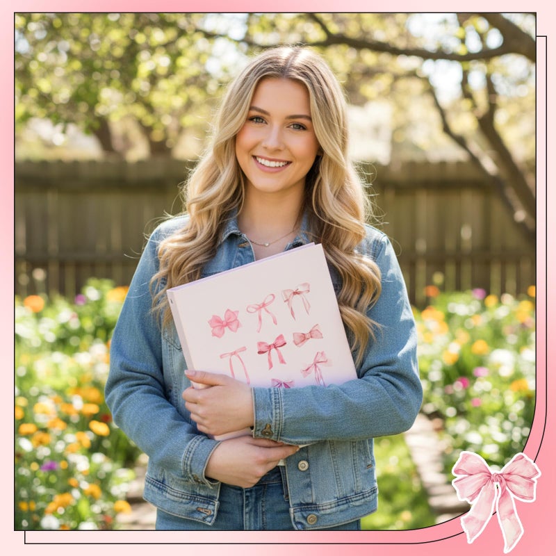 ReliThick 4 Pcs Letter Size Cute Bow 3 Ring Binder, 2 Inch Round Ring with Interior Pockets, Decorative Cute Binders, Clipboard Binder, Coquette School Supplies for School Office(Pink) - Image 5