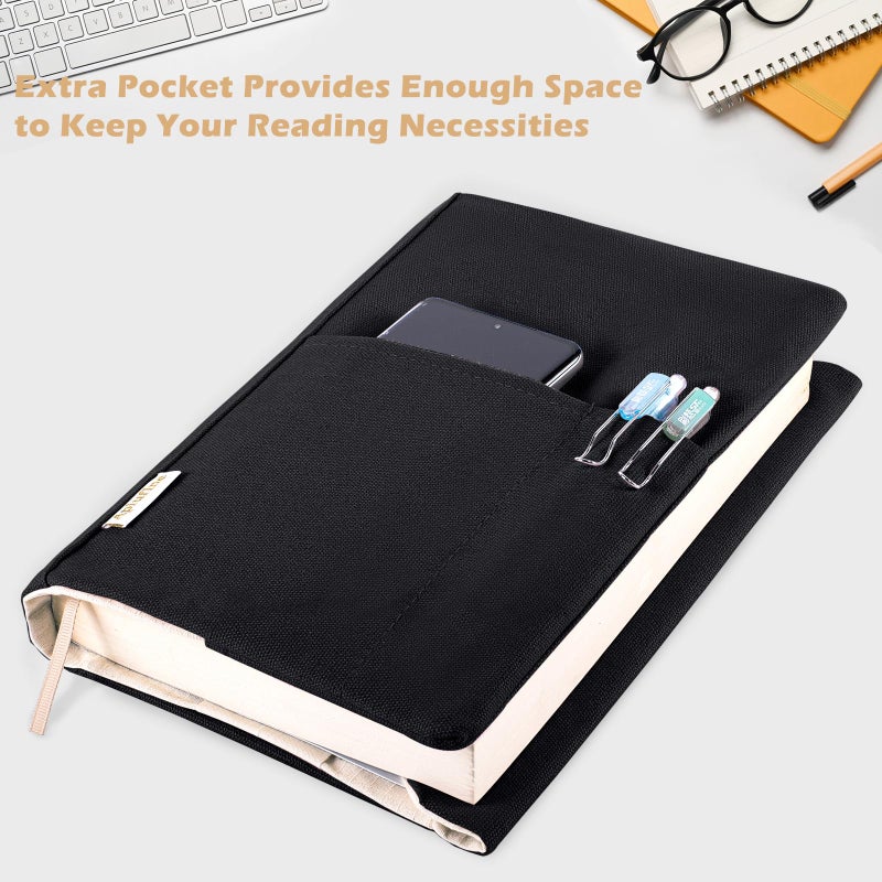 Aplufine Canvas Book Cover - Washable & Adjustable Covers for Paperback & Hardcover, Pockets for Pen, Book Lovers Gift - Image 3