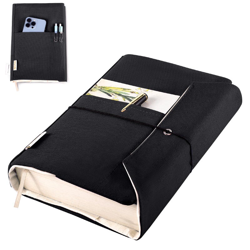 Aplufine Canvas Book Cover - Washable & Adjustable Covers for Paperback & Hardcover, Pockets for Pen, Book Lovers Gift - Image 1