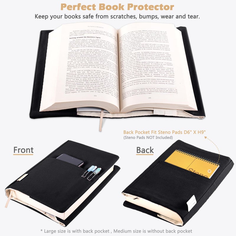 Aplufine Canvas Book Cover - Washable & Adjustable Covers for Paperback & Hardcover, Pockets for Pen, Book Lovers Gift - Image 2
