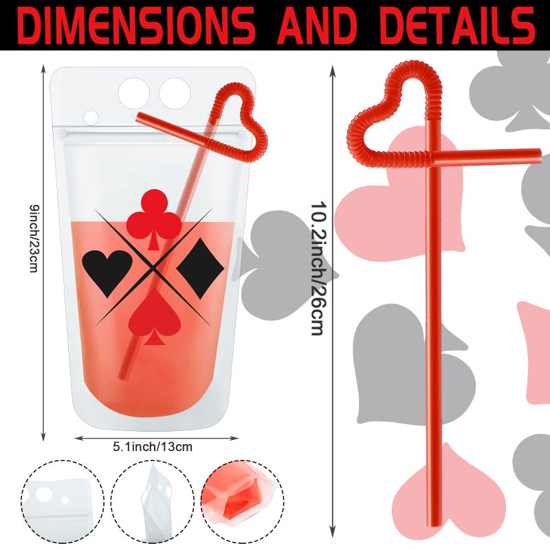 Seematn 24 Set Casino Party Plastic Drink Pouch Cups with Straws  Poker Tumbler Clear Zipper Bags - Reusable Casino Poker Cups for Birthday Party Decorations & Supplies - Image 1
